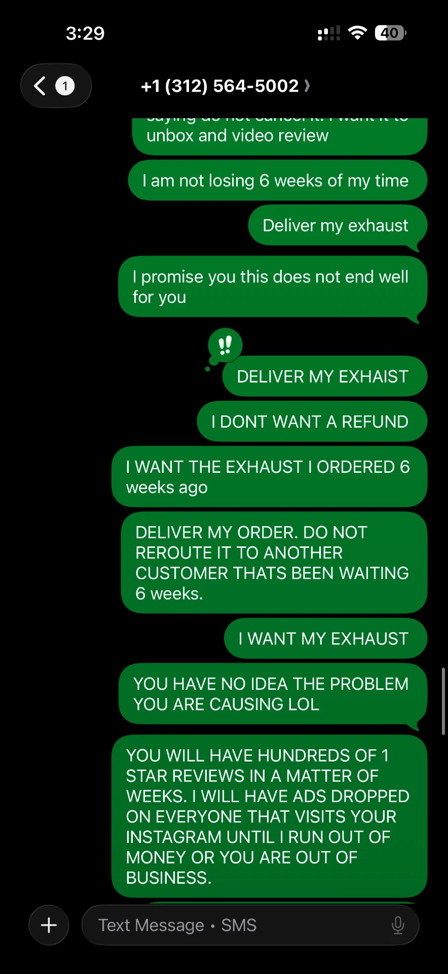 Escalated messages during the dispute (full context)