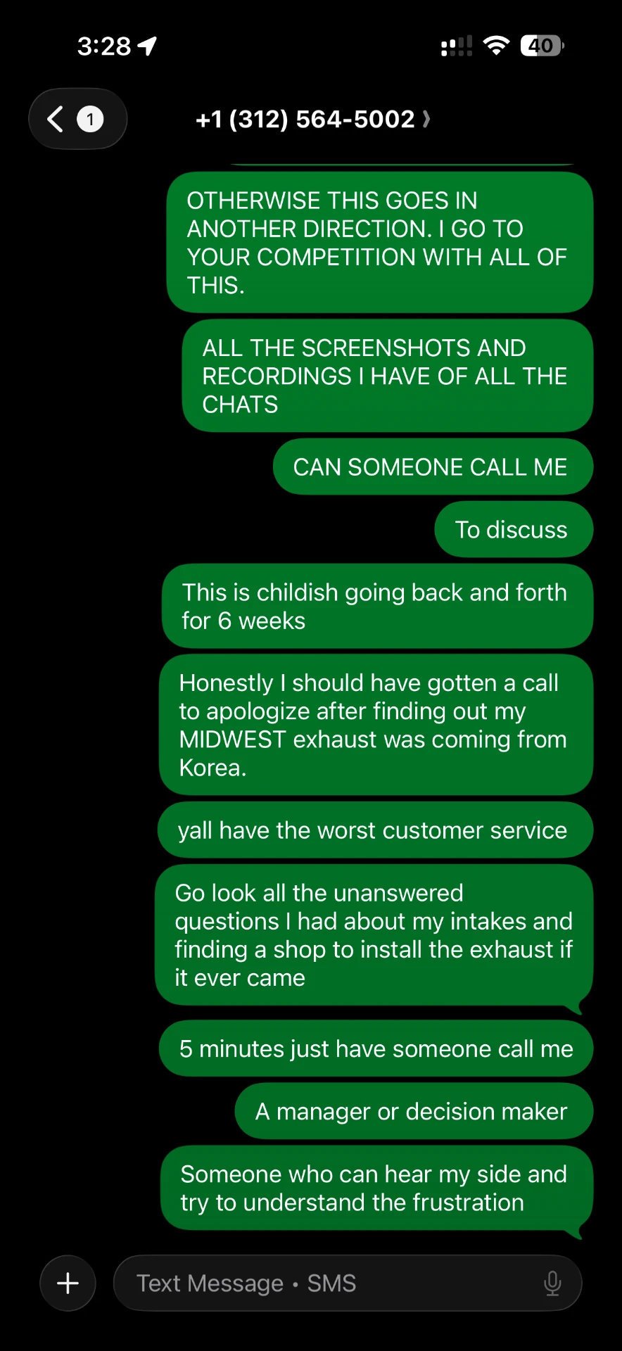 Customer repeatedly requests a call from a manager